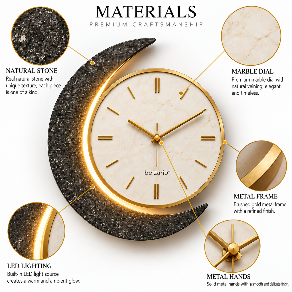 belzario™ LUNARA™ Modern Sculptural Wall Clock – Natural Stone Statement Decor