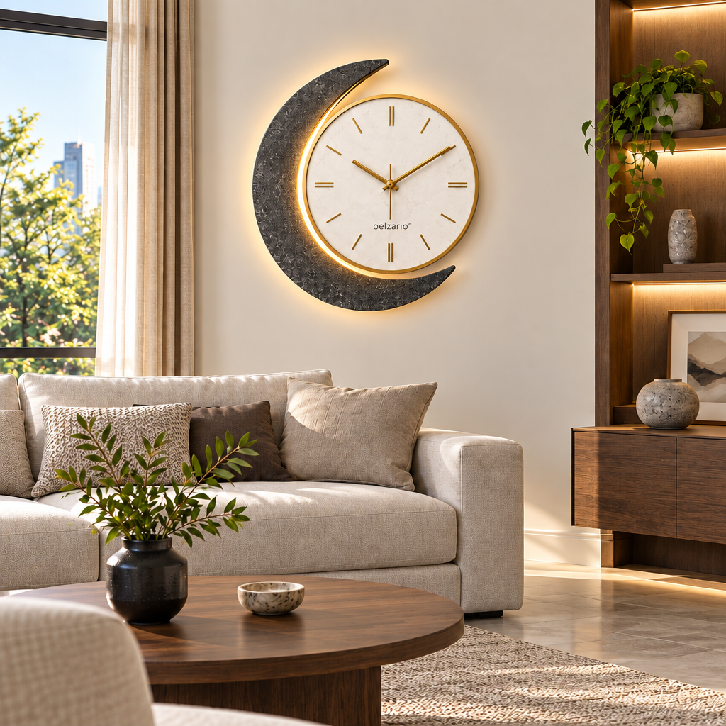belzario™ LUNARA™ Modern Sculptural Wall Clock – Natural Stone Statement Decor