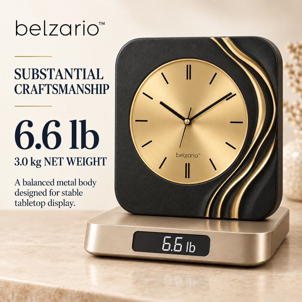 belzario™ Sculptural Modern Wall Clock – 20-Inch Black & Gold Decorative Clock