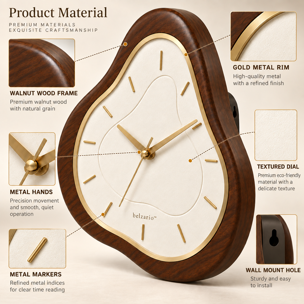 belzario™ Sculptural Artistic Wall Clock – Modern Organic Wood-Inspired Decor