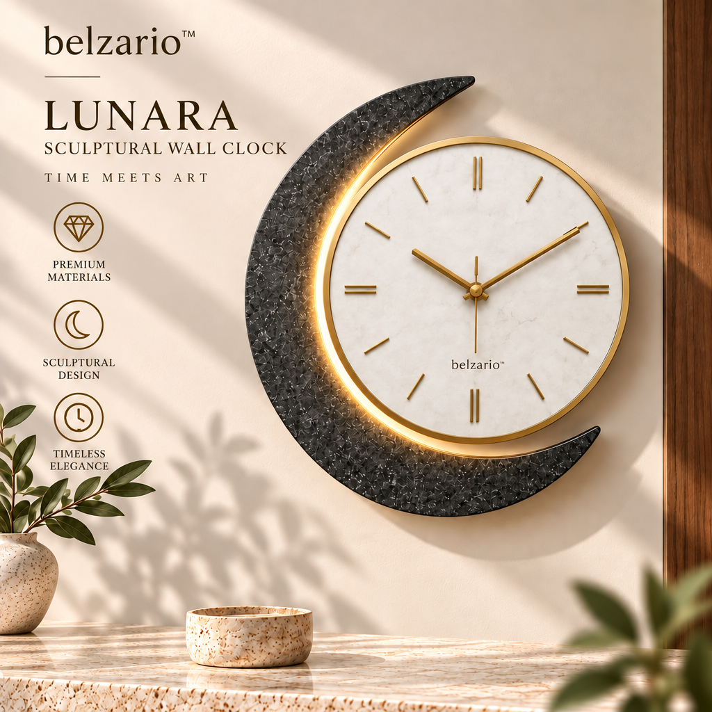 belzario™ LUNARA™ Modern Sculptural Wall Clock – Natural Stone Statement Decor