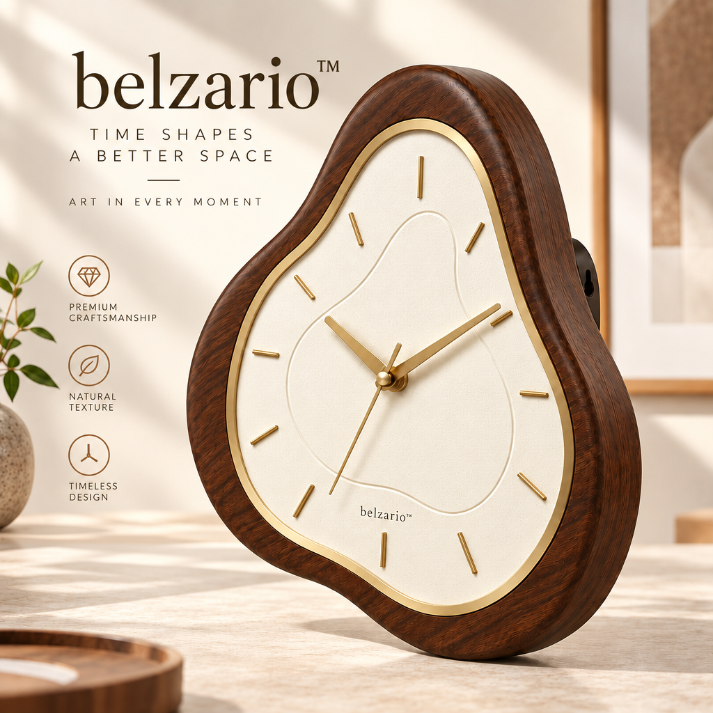 belzario™ Sculptural Artistic Wall Clock – Modern Organic Wood-Inspired Decor
