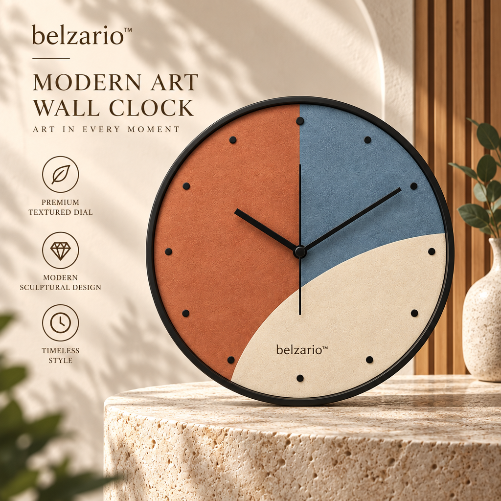 belzario™ Modern Abstract Art Wall Clock – Contemporary Decorative Wall Accent