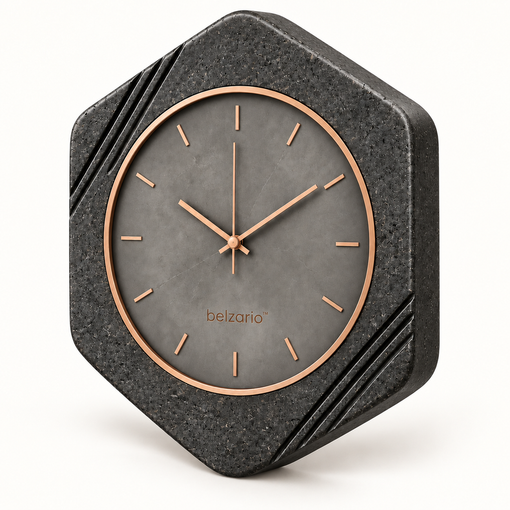 belzario™ Sculptural Stone-Textured Geometric Wall Clock