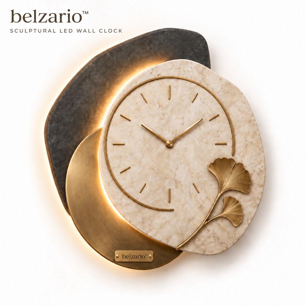 belzario™ Modern Sculptural LED Wall Clock with Warm Backlight