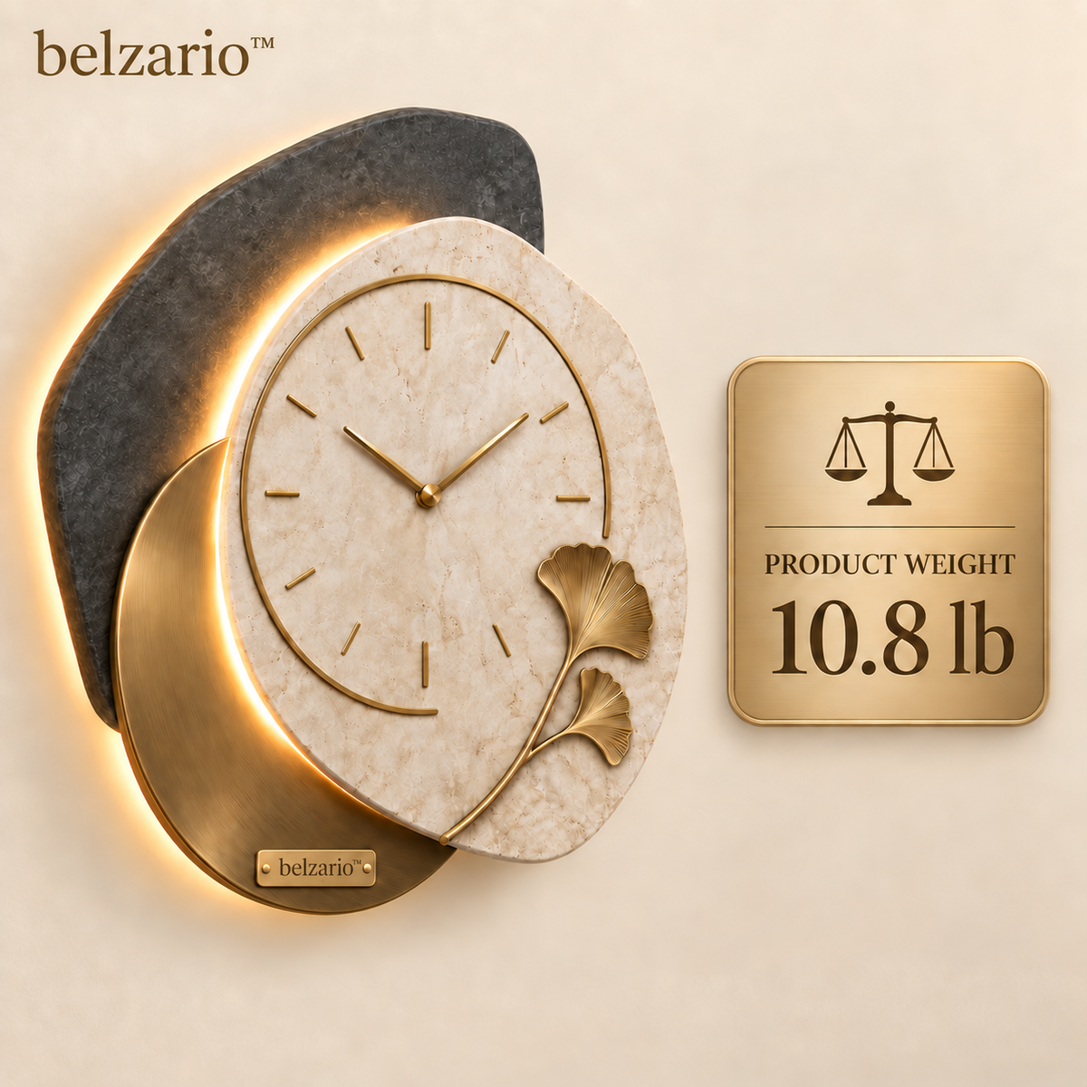 belzario™ Modern Sculptural LED Wall Clock with Warm Backlight