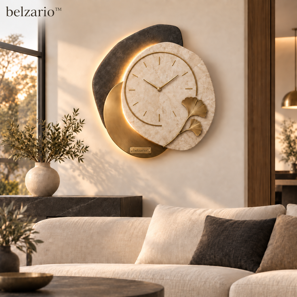 belzario™ Modern Sculptural LED Wall Clock with Warm Backlight