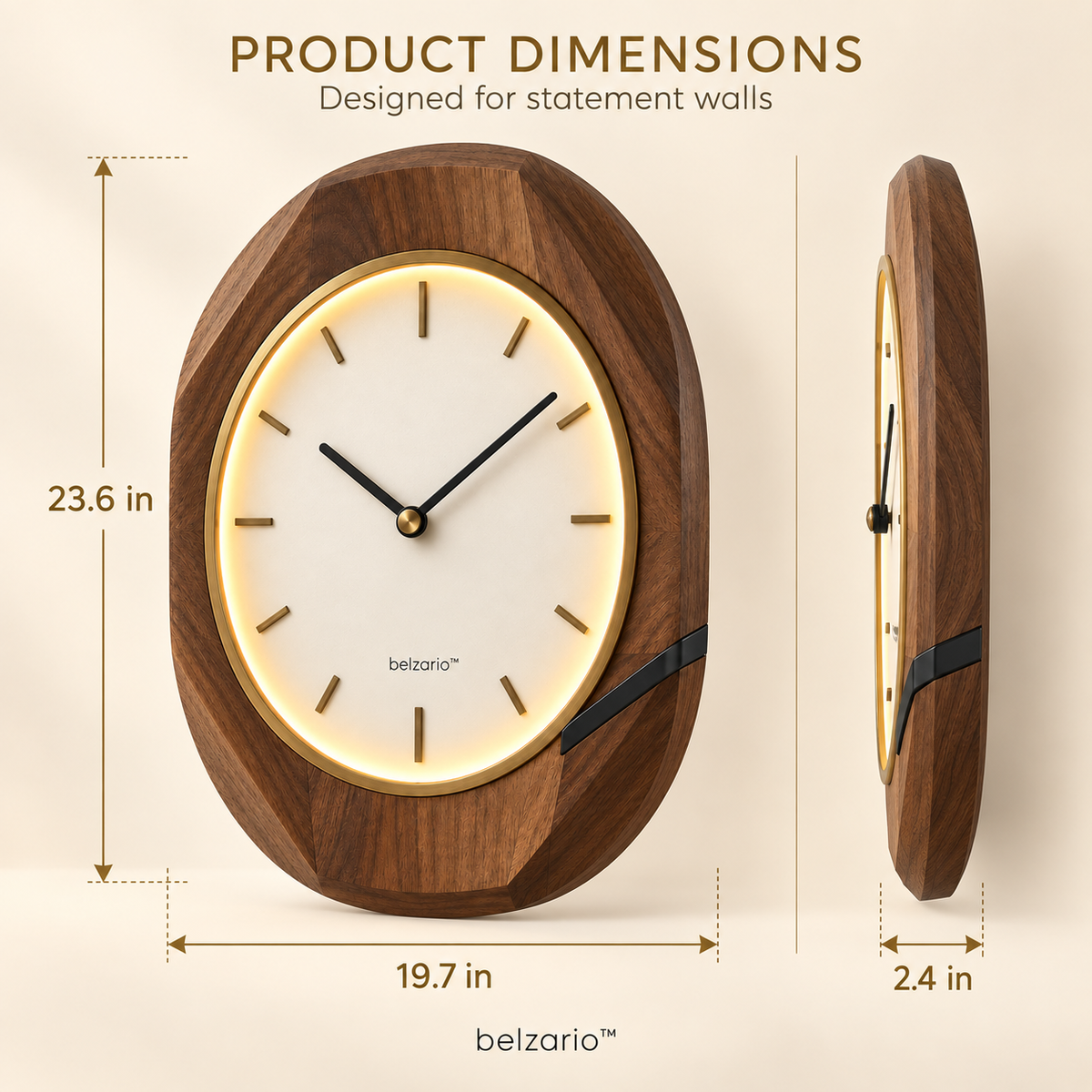 belzario™ Arvella Illuminated Walnut Wall Clock