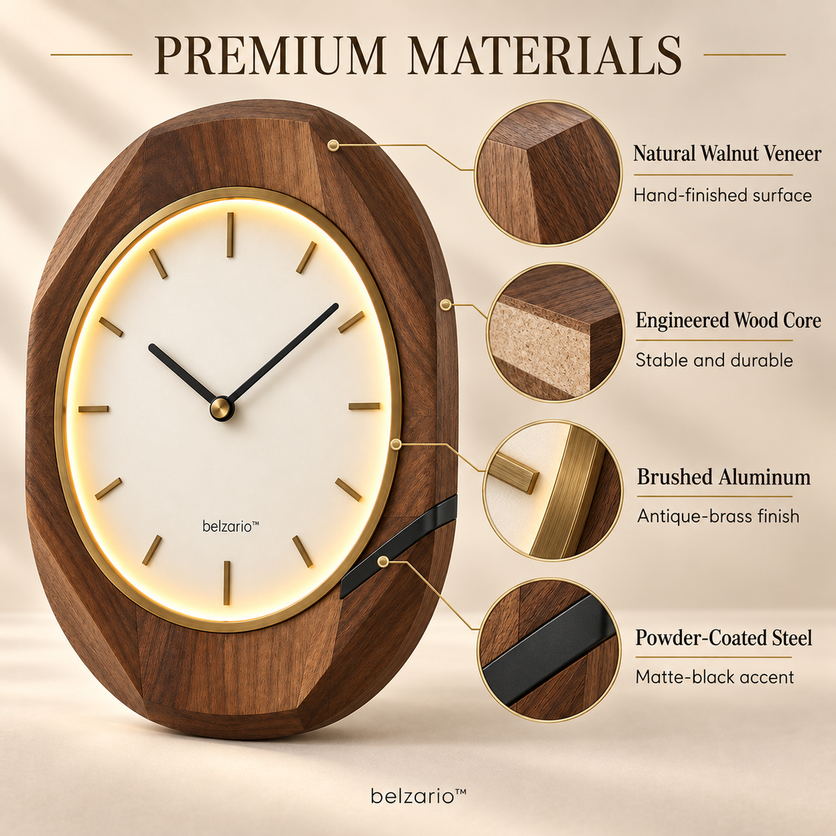 belzario™ Arvella Illuminated Walnut Wall Clock