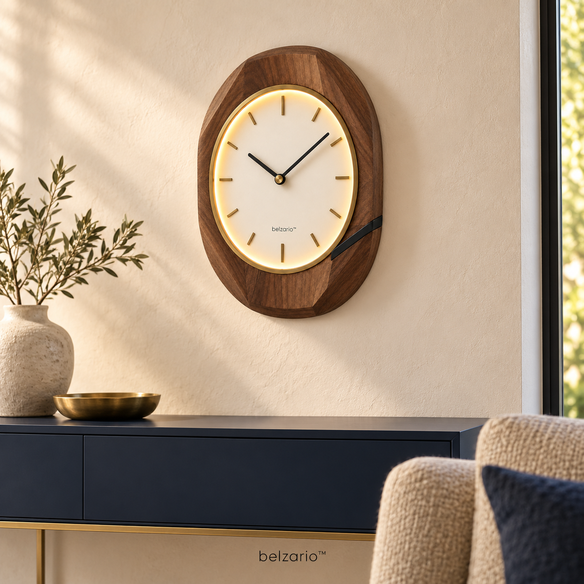 belzario™ Arvella Illuminated Walnut Wall Clock