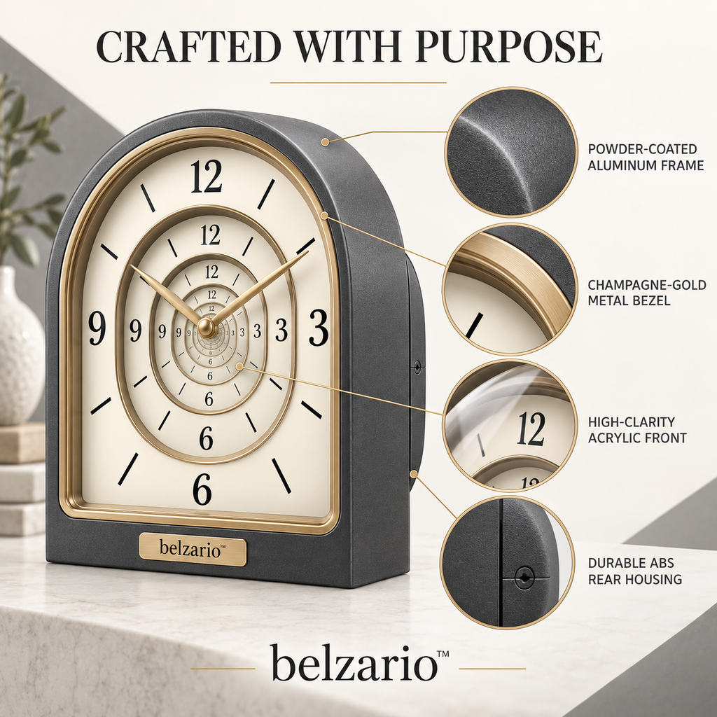 belzario™ Arc Halo Infinity Table Clock – Modern Sculptural Desk & Mantel Décor