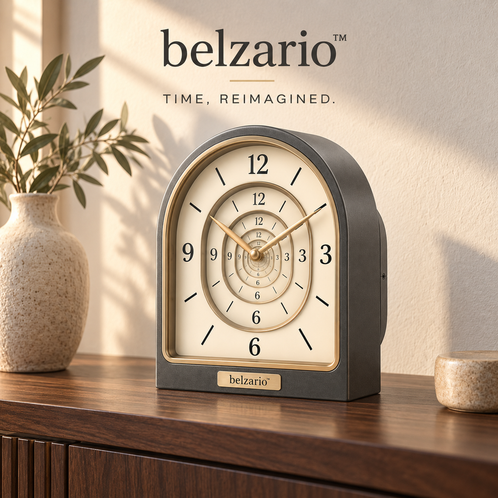 belzario™ Arc Halo Infinity Table Clock – Modern Sculptural Desk & Mantel Décor