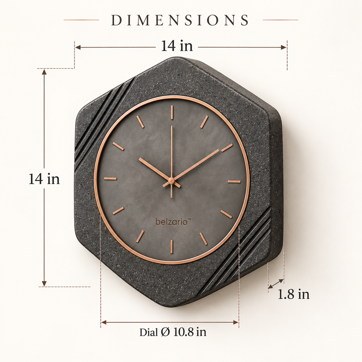 belzario™ Sculptural Stone-Textured Geometric Wall Clock