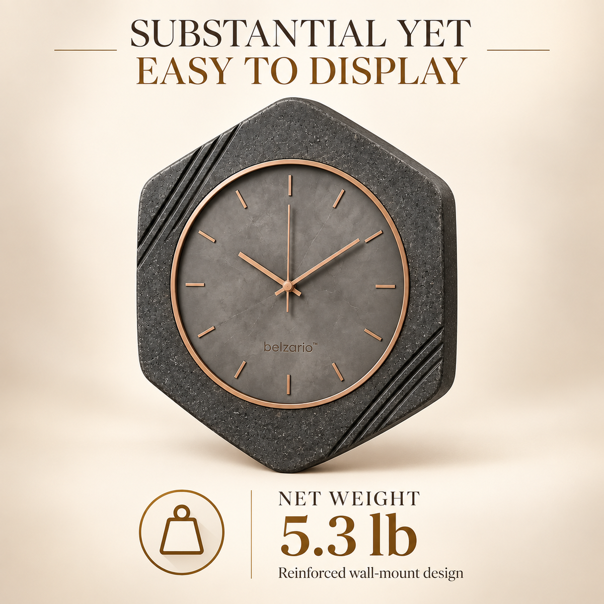 belzario™ Sculptural Stone-Textured Geometric Wall Clock