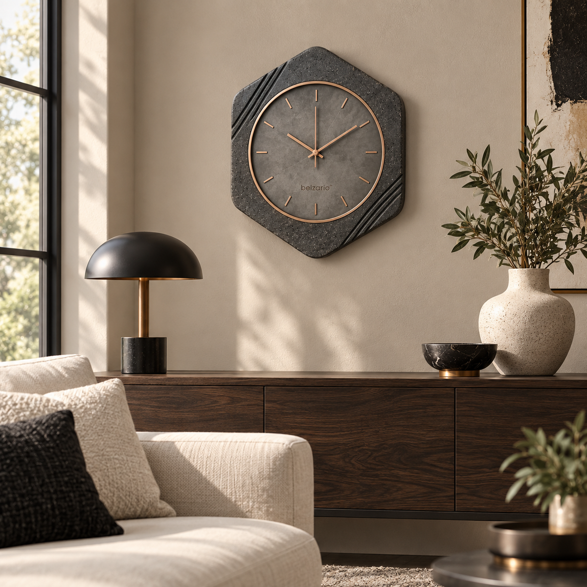 belzario™ Sculptural Stone-Textured Geometric Wall Clock