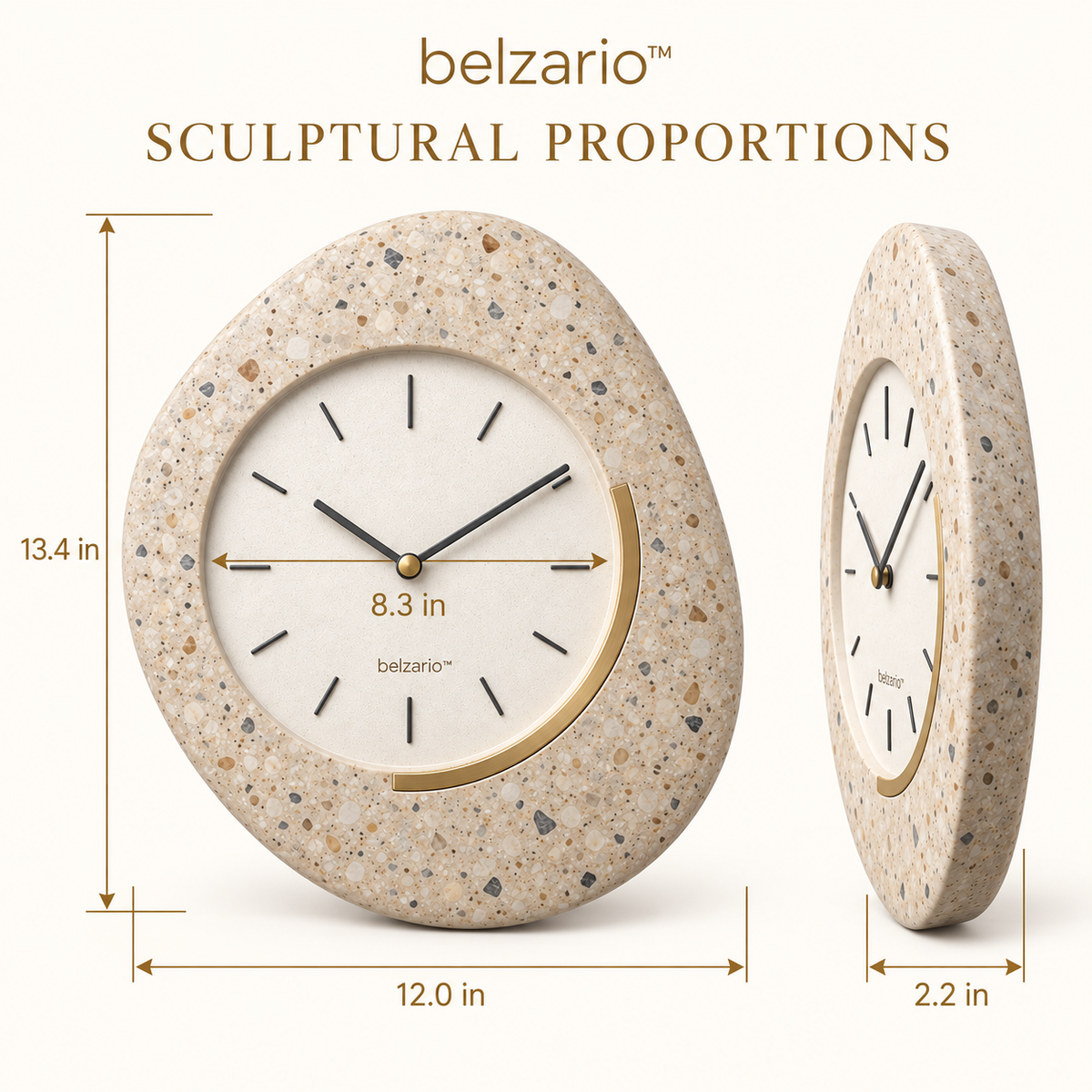 belzario™ Terralune Sculptural Terrazzo Wall Clock