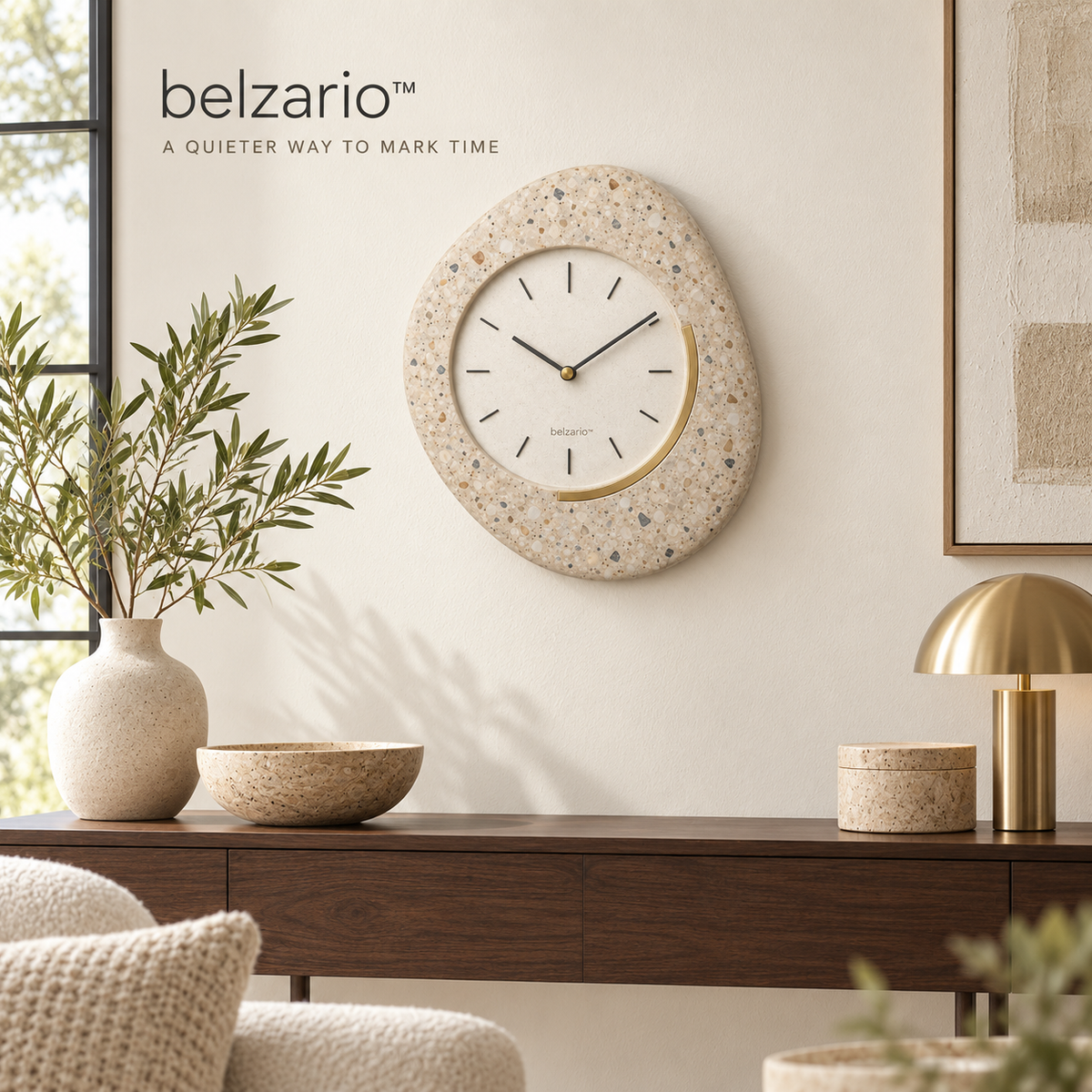 belzario™ Terralune Sculptural Terrazzo Wall Clock