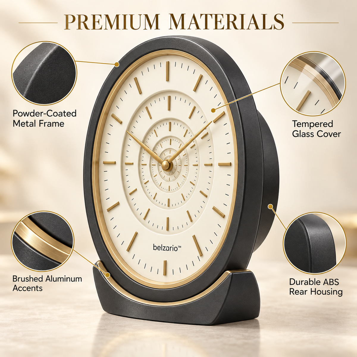 belzario™ Continuum Halo Infinite-Dial Mantel Clock