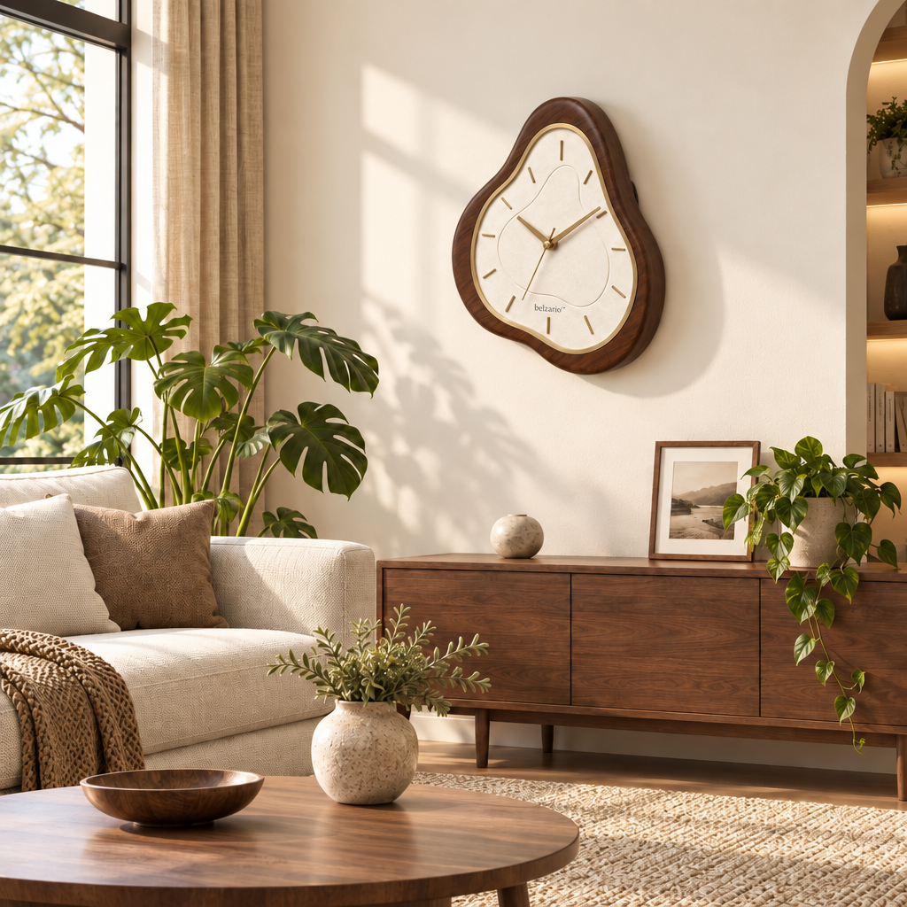 belzario™ Sculptural Artistic Wall Clock – Modern Organic Wood-Inspired Decor